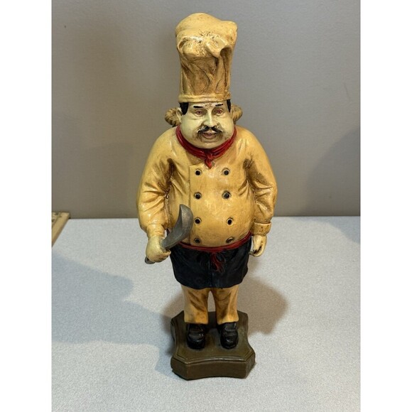 Vintage Fat Chef 12" Italian Chef Figurine Statue Back Basket & Spoon - Picture 1 of 7